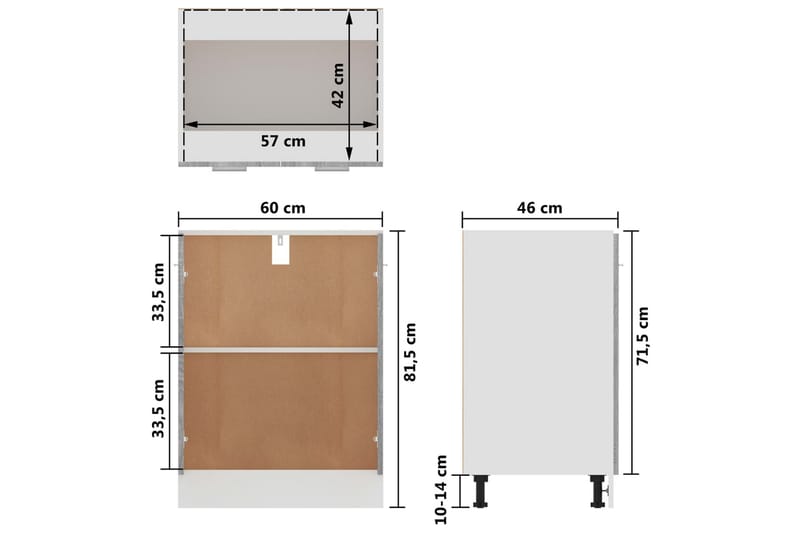 beBasic Underskap grå sonoma 60x46x81,5 cm konstruert tre - GrÃ¥ - Hus & oppussing - Kjøkken & bad - Kjøkken & vaskerom - Kjøkkeninnredning - Kjøkkenskap