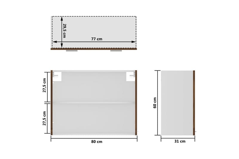 beBasic Vegghengt glasskap brun eik 80x31x60 cm konstruert tre - Brun - Hus & oppussing - Kjøkken & bad - Kjøkken & vaskerom - Kjøkkeninnredning - Kjøkkenskap