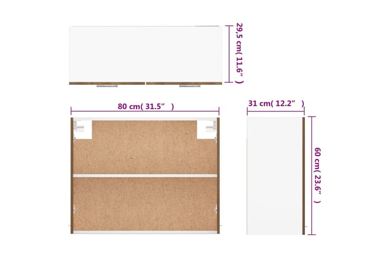 beBasic Vegghengt skap brun eik 80x31x60 cm konstruert tre - Brun - Hus & oppussing - Kjøkken & bad - Kjøkken & vaskerom - Kjøkkeninnredning - Kjøkkenskap