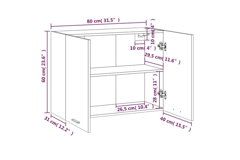 beBasic Vegghengt skap brun eik 80x31x60 cm konstruert tre - Brun - Hus & oppussing - Kjøkken & bad - Kjøkken & vaskerom - Kjøkkeninnredning - Kjøkkenskap