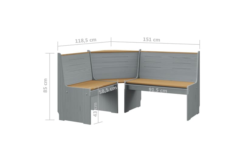 Hjørnebenk til hage 151 cm heltre furu honningbrun og grå - Grå - Hus & oppussing - Kjøkken & bad - Kjøkken & vaskerom - Kjøkkeninnredning - Kjøkkenhylle