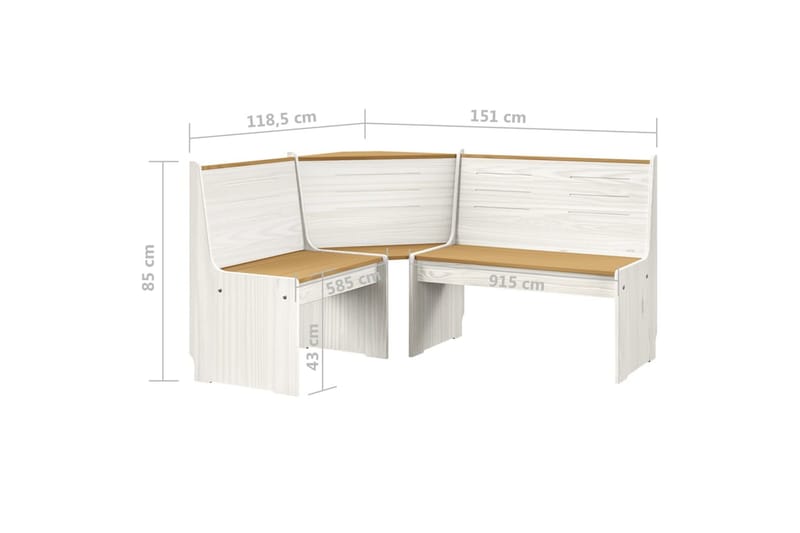 Hjørnebenk til hage 151 cm heltre furu honningbrun og hvit - Hvit - Hus & oppussing - Kjøkken & bad - Kjøkken & vaskerom - Kjøkkeninnredning - Kjøkkenhylle