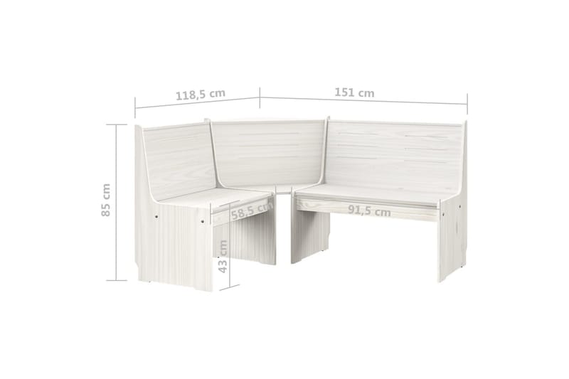 Hjørnebenk til hage 151 cm heltre furu hvit - Hvit - Hus & oppussing - Kjøkken & bad - Kjøkken & vaskerom - Kjøkkeninnredning - Kjøkkenhylle