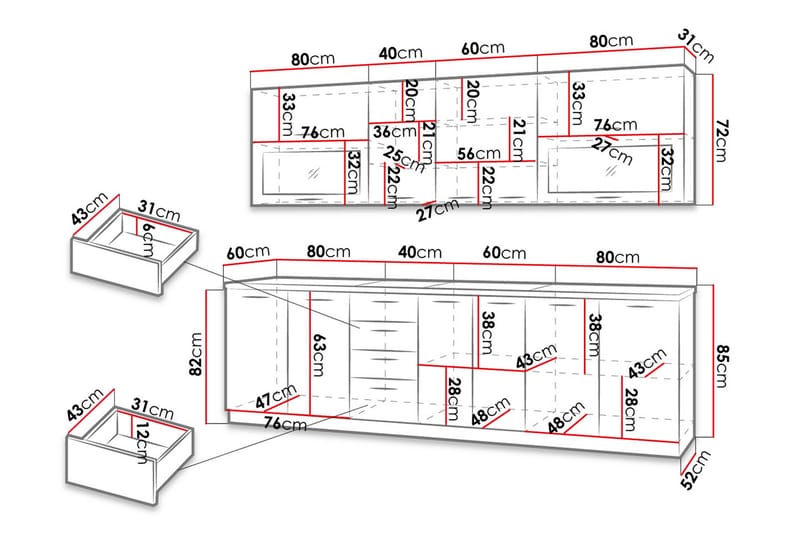 Croignon Kjøkkenmøbler 260 cm - Beige / Grå - Hus & oppussing - Kjøkken & bad - Kjøkken & vaskerom - Kjøkkeninnredning - Kjøkkenskap