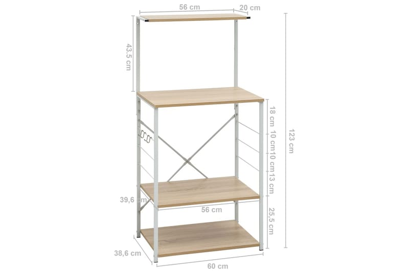 Hylle til mikrobølgeovn hvit & eik 60x39,6x123 cm sponplate - Hus & oppussing - Kjøkken & bad - Kjøkken & vaskerom - Kjøkkeninnredning - Kjøkkenskap