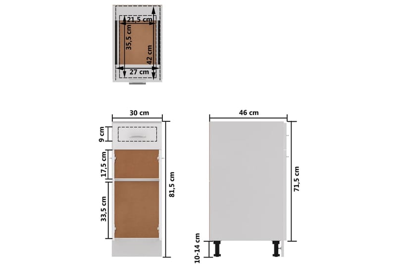 Kjøkkenskap høyglans hvit 30x46x81,5 cm sponplate - Hvit - Hus & oppussing - Kjøkken & bad - Kjøkken & vaskerom - Kjøkkeninnredning - Kjøkkenskap