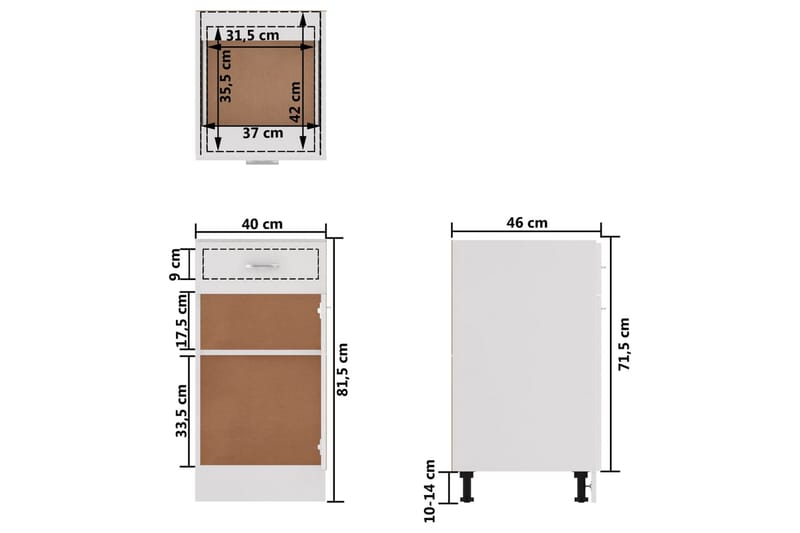 Kjøkkenskap høyglans hvit 40x46x81,5 cm sponplate - Hvit - Hus & oppussing - Kjøkken & bad - Kjøkken & vaskerom - Kjøkkeninnredning - Kjøkkenskap