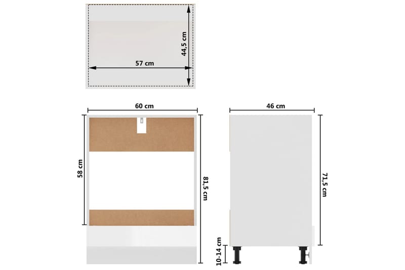 Kjøkkenskap høyglans hvit 60x46x81,5 cm sponplate - Hvit - Hus & oppussing - Kjøkken & bad - Kjøkken & vaskerom - Kjøkkeninnredning - Kjøkkenskap