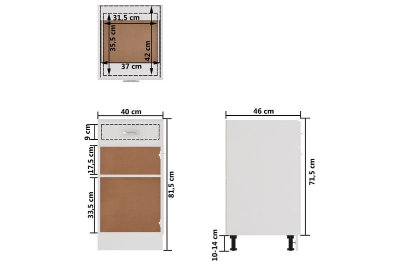 Kjøkkenskap hvit 40x46x81,5 cm sponplate - Hvit - Kjøkkenskap