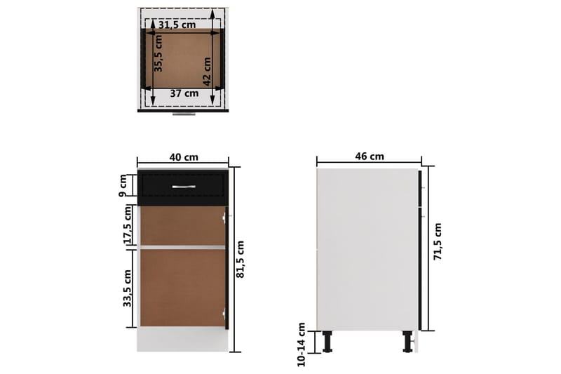 Kjøkkenskap svart 40x46x81,5 cm sponplate - Svart - Hus & oppussing - Kjøkken & bad - Kjøkken & vaskerom - Kjøkkeninnredning - Kjøkkenskap