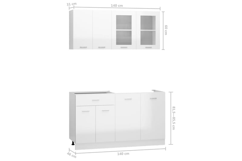 Kjøkkenskapsett 4 deler høyglans hvit sponplate - Hvit - Hus & oppussing - Kjøkken & bad - Kjøkken & vaskerom - Kjøkkeninnredning - Kjøkkenskap