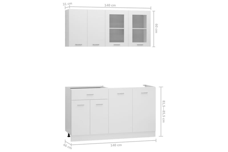 Kjøkkenskapsett 4 deler hvit sponplate - Hvit - Hus & oppussing - Kjøkken & bad - Kjøkken & vaskerom - Kjøkkeninnredning - Kjøkkenskap