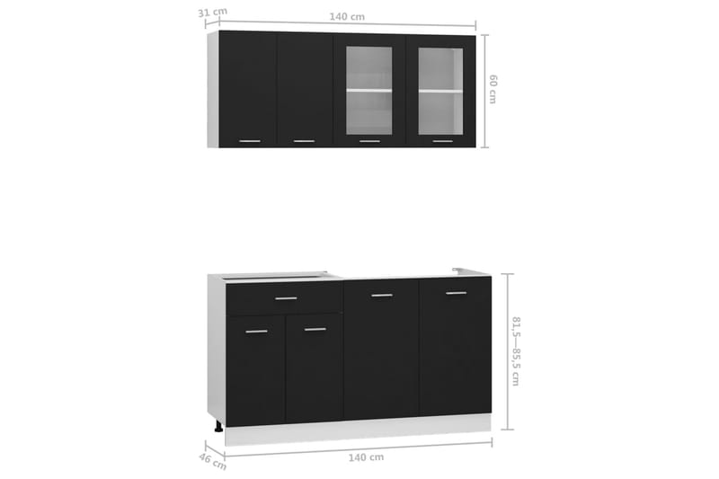 Kjøkkenskapsett 4 deler svart sponplate - Svart - Hus & oppussing - Kjøkken & bad - Kjøkken & vaskerom - Kjøkkeninnredning - Kjøkkenskap