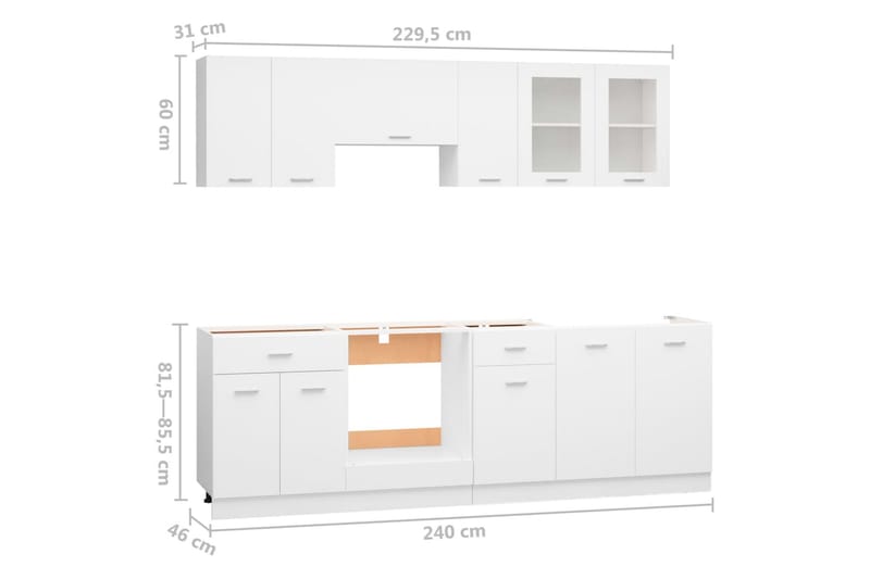 Kjøkkenskapsett 8 deler hvit sponplate - Hvit - Hus & oppussing - Kjøkken & bad - Kjøkken & vaskerom - Kjøkkeninnredning - Kjøkkenskap