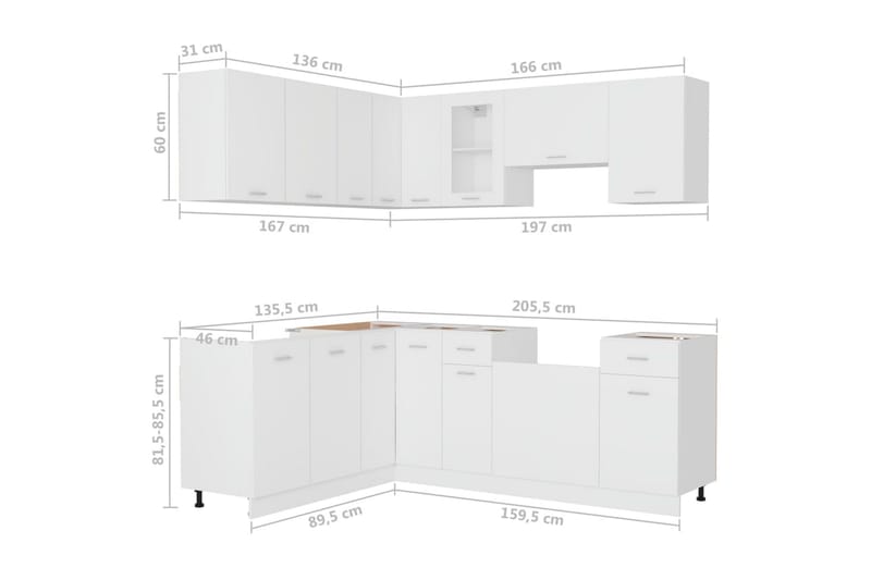 Kjøkkenskapsett 11 deler hvit sponplate - Hvit - Hus & oppussing - Kjøkken & bad - Kjøkken & vaskerom - Kjøkkeninnredning - Kjøkkenskap
