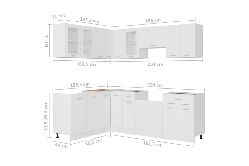 Kjøkkenskapsett 11 deler hvit sponplate - Hvit - Hus & oppussing - Kjøkken & bad - Kjøkken & vaskerom - Kjøkkeninnredning - Kjøkkenskap