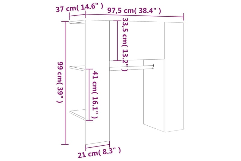 beBasic Gangskap hvit 97,5x37x99 cm konstruert tre - Hvit - Oppbevaring - Klesoppbevaring - Stumtjener - Klesstativ