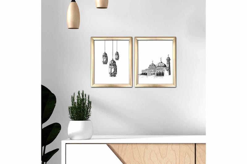 Bilde Building med Ramme 2-pk Flerfarget - 22,3x52,8 cm - Innredning - Bilder & kunst