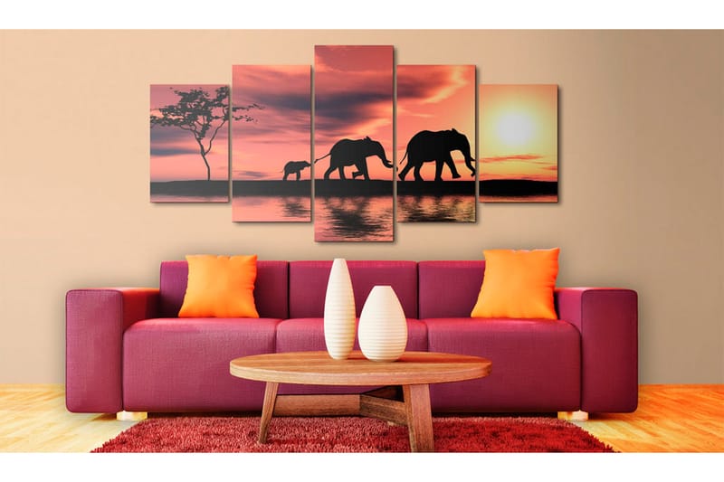 Bilde African Elephants Family 100x50 - Artgeist sp. z o. o. - Innredning - Bilder & kunst - Lerretsbilder