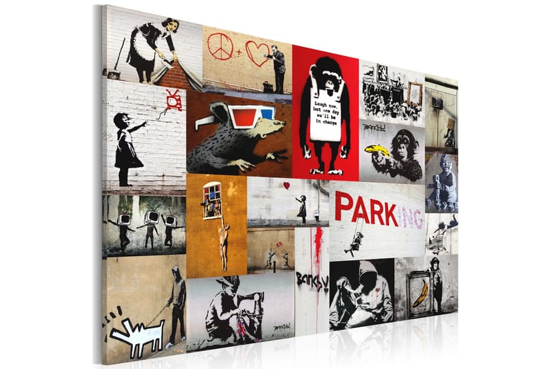 Bilde Banksy Collage 90x60 - Artgeist sp. z o. o. - Innredning - Bilder & kunst - Lerretsbilder