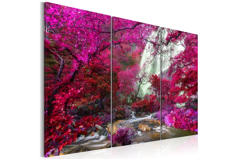 Bilde Beautiful Waterfall Pink Forest 120x80 - Artgeist sp. z o. o. - Innredning - Bilder & kunst - Lerretsbilder