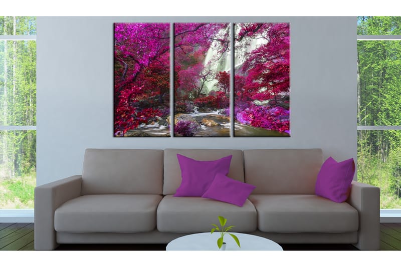 Bilde Beautiful Waterfall Pink Forest 120x80 - Artgeist sp. z o. o. - Innredning - Bilder & kunst - Lerretsbilder