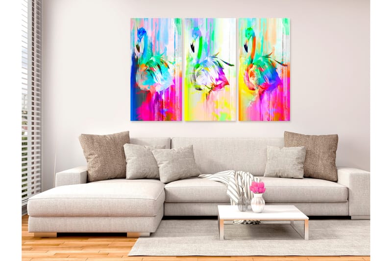 Bilde Colourful Flamingos 3 Parts 120x80 - Artgeist sp. z o. o. - Innredning - Bilder & kunst - Lerretsbilder