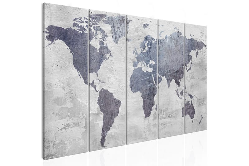 Bilde Concrete World Map 5 Parts Narrow 200x80 - Artgeist sp. z o. o. - Innredning - Bilder & kunst - Lerretsbilder