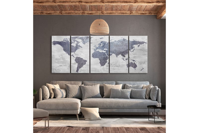 Bilde Concrete World Map 5 Parts Narrow 200x80 - Artgeist sp. z o. o. - Innredning - Bilder & kunst - Lerretsbilder