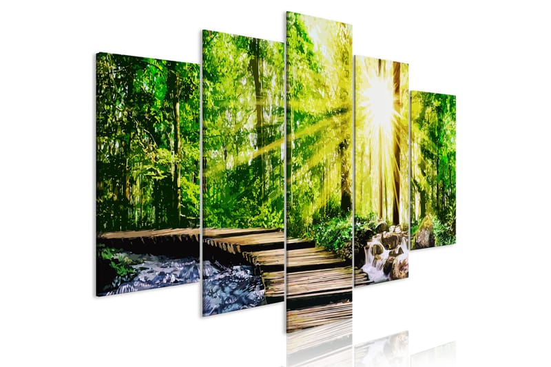 Bilde Forest Footbridge 5 Parts Wide 100x50 - Artgeist sp. z o. o. - Innredning - Bilder & kunst - Lerretsbilder