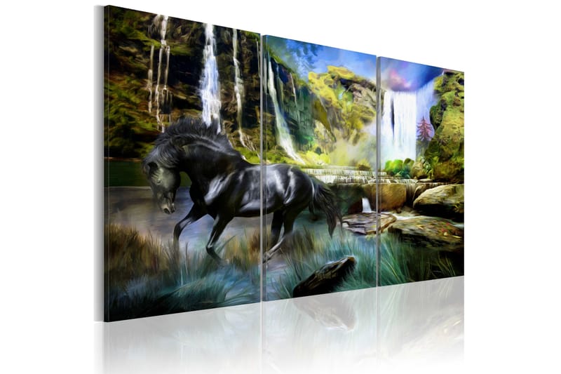 Bilde Horse on the sky-blue waterfall background 90x60 - Artgeist sp. z o. o. - Innredning - Bilder & kunst - Lerretsbilder