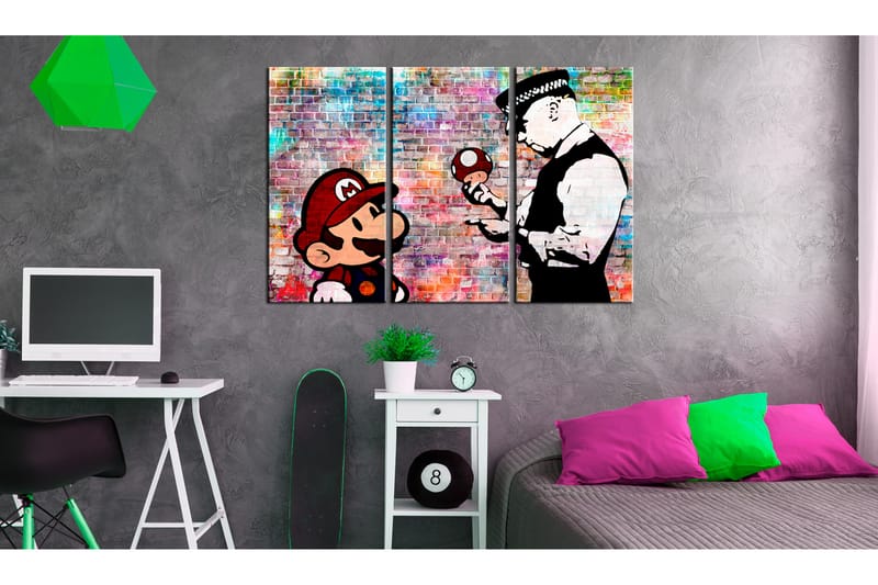 Bilde Rainbow Brick Banksy 90x60 - Artgeist sp. z o. o. - Innredning - Bilder & kunst - Lerretsbilder