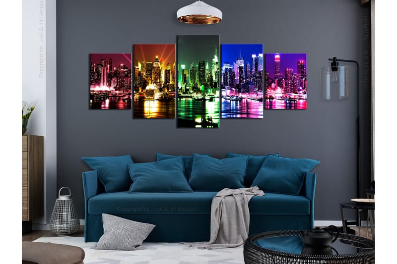 Bilde Rainbow New York 5 Parts Wide 225x100 - Artgeist sp. z o. o. - Innredning - Bilder & kunst - Lerretsbilder