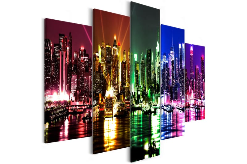 Bilde Rainbow New York 5 Parts Wide 225x100 - Artgeist sp. z o. o. - Innredning - Bilder & kunst - Lerretsbilder