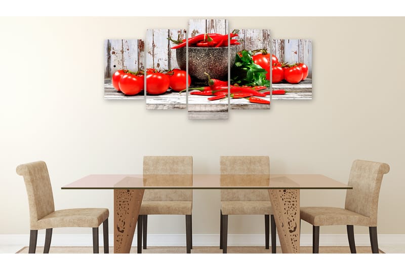 Bilde Red Vegetables 5 Parts Wood Wide 100x50 - Artgeist sp. z o. o. - Innredning - Bilder & kunst - Lerretsbilder