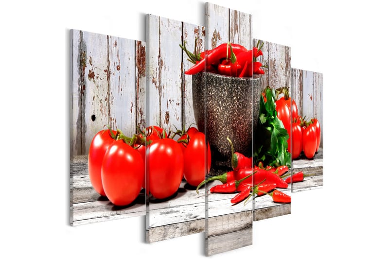 Bilde Red Vegetables 5 Parts Wood Wide 100x50 - Artgeist sp. z o. o. - Innredning - Bilder & kunst - Lerretsbilder