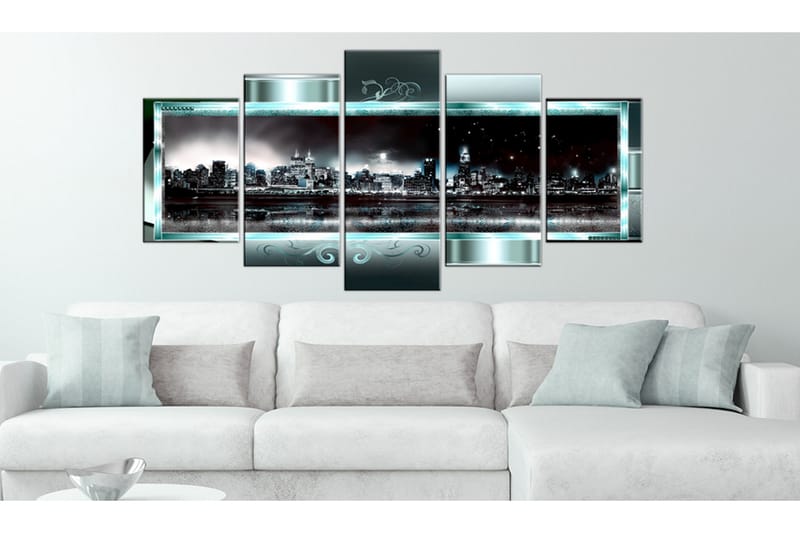 Bilde Turquoise New York Starry Night 100x50 - Artgeist sp. z o. o. - Innredning - Bilder & kunst - Lerretsbilder