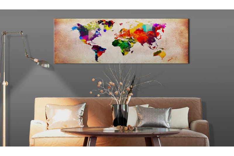 Bilde World Map Colourful Ramble 150x50 - Artgeist sp. z o. o. - Innredning - Bilder & kunst - Lerretsbilder