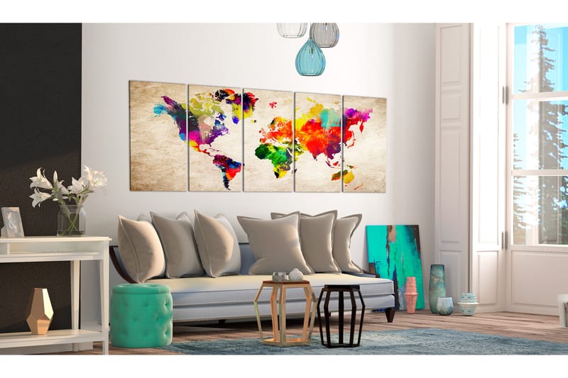 Bilde World Map Painted World 225x90 - Artgeist sp. z o. o. - Innredning - Bilder & kunst - Lerretsbilder