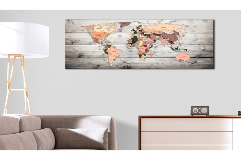 Bilde World Maps Wooden Travels 150x50 - Artgeist sp. z o. o. - Innredning - Bilder & kunst - Lerretsbilder