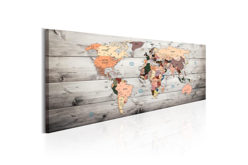 Bilde World Maps Wooden Travels 150x50 - Artgeist sp. z o. o. - Innredning - Bilder & kunst - Lerretsbilder