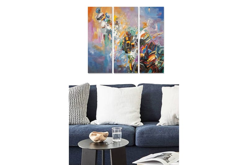 Canvasbilde Abstract 3-pk Flerfarget - 22x05 cm - Innredning - Bilder & kunst - Lerretsbilder