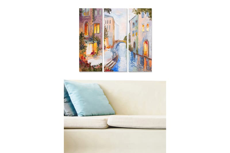 Canvasbilde City 3-pk flerfarget - 22x05 cm - Innredning - Bilder & kunst - Lerretsbilder