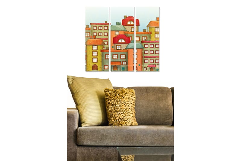 Canvasbilde City 3-pk flerfarget - 22x05 cm - Innredning - Bilder & kunst - Lerretsbilder