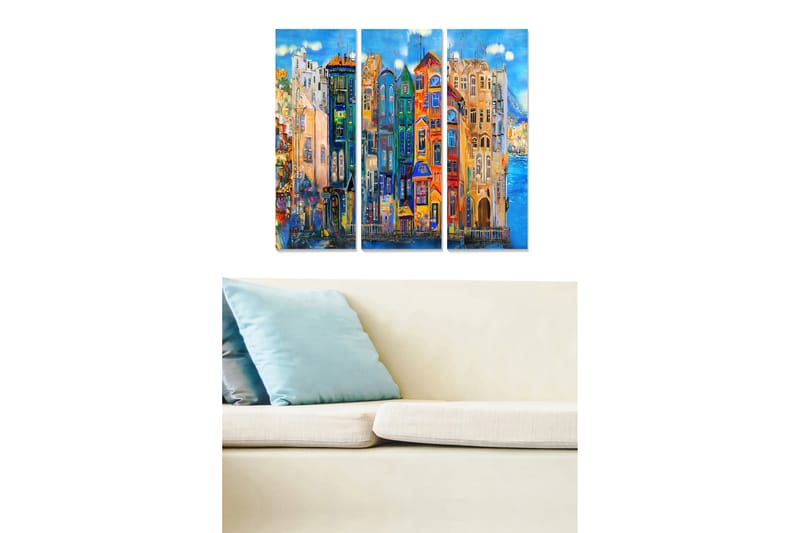 Canvasbilde City 3-pk flerfarget - 22x05 cm - Innredning - Bilder & kunst - Lerretsbilder