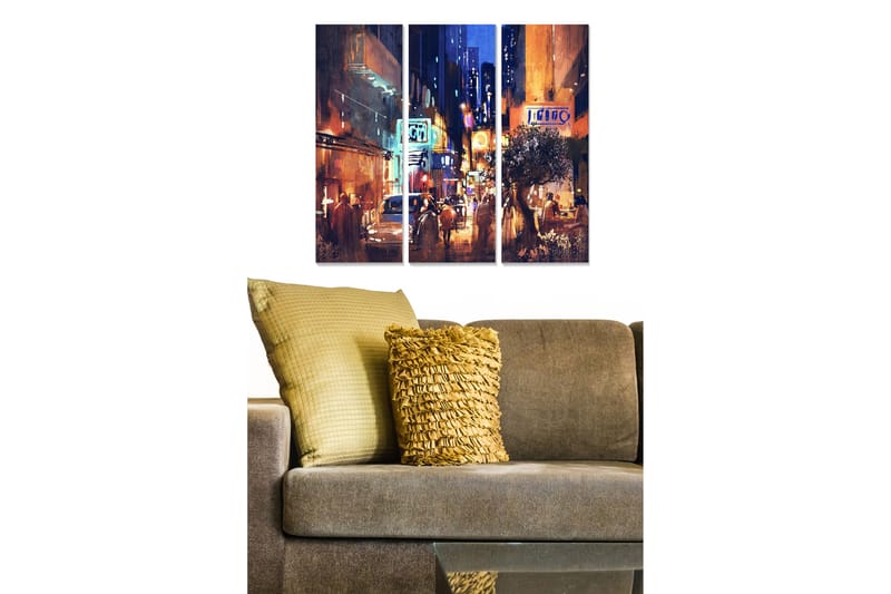 Canvasbilde City 3-pk flerfarget - 22x05 cm - Innredning - Bilder & kunst - Lerretsbilder