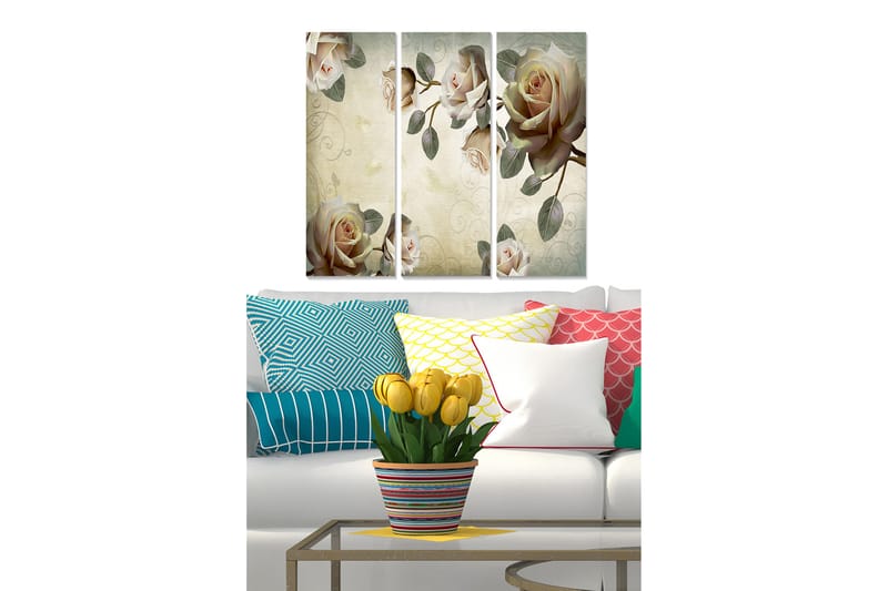 Canvasbilde Floral 3-pk flerfarget - 22x05 cm - Innredning - Bilder & kunst - Lerretsbilder