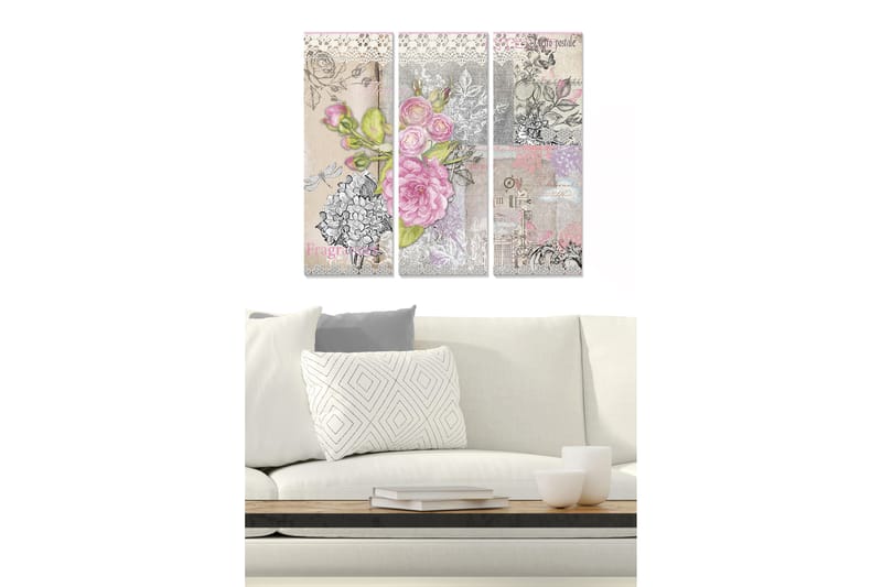 Canvasbilde Floral 3-pk flerfarget - 22x05 cm - Innredning - Bilder & kunst - Lerretsbilder