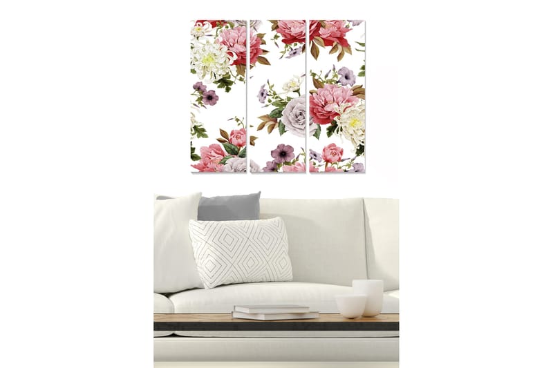 Canvasbilde Floral 3-pk flerfarget - 22x05 cm - Innredning - Bilder & kunst - Lerretsbilder