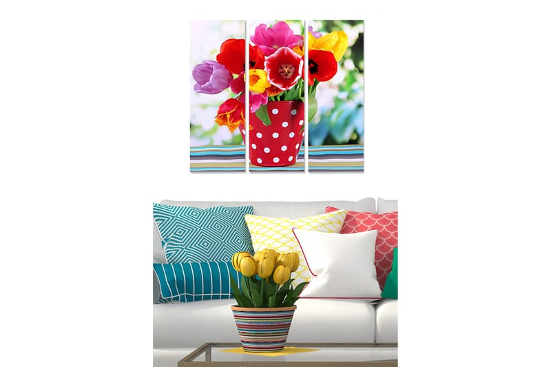 Canvasbilde Floral 3-pk flerfarget - 22x05 cm - Innredning - Bilder & kunst - Lerretsbilder